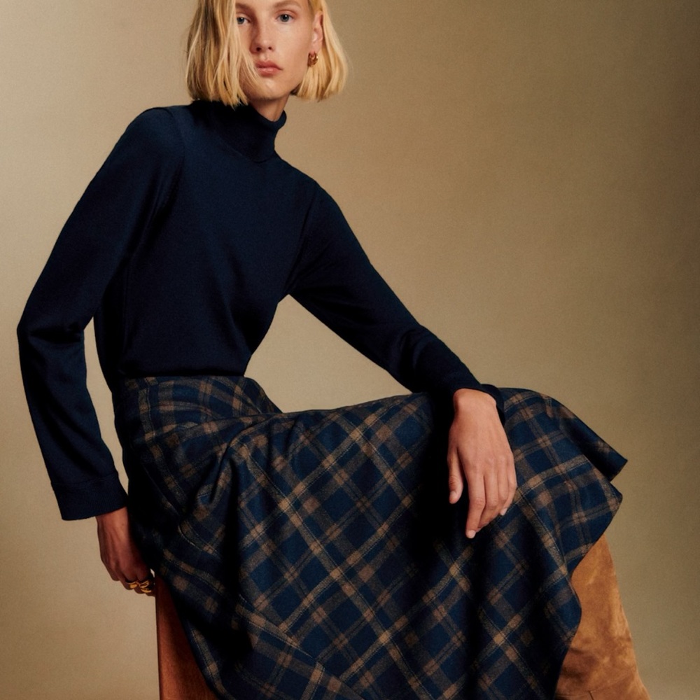 Sezane Orlane Plaid Navy and Brown Women's Skirt